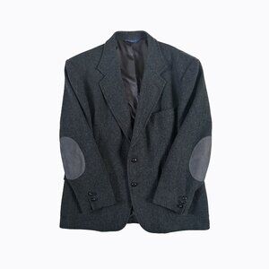 Vintage Pendleton Gray Virgin Wool Tweed Sport Coat Blazer 46 Suede Elbow Patch